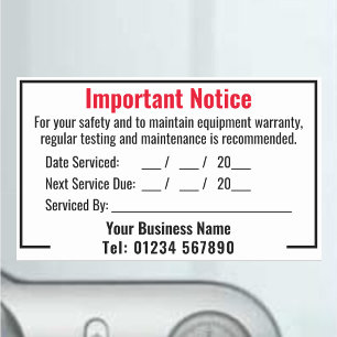 Custom Equipment Maintenance Service Due Reminder Rectangular Sticker