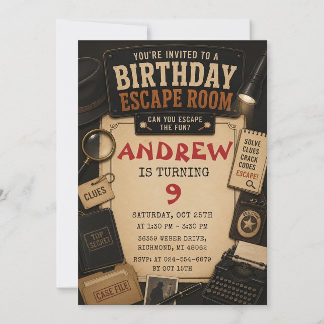 Custom Escape Room Birthday Invitation (Front)