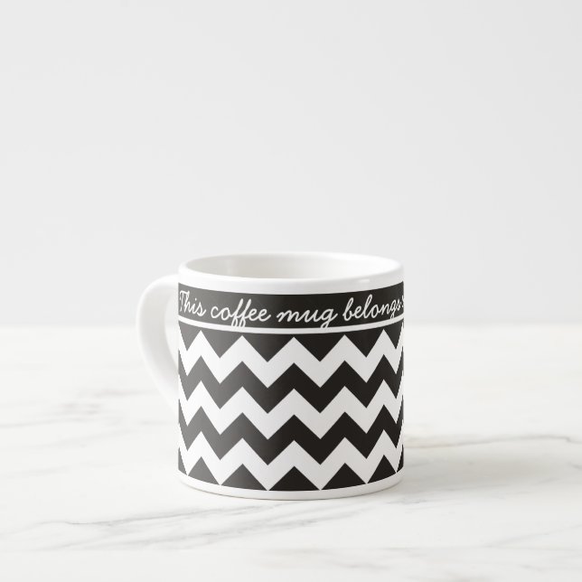 Custom Espresso Mug, Black and White Chevrons Espresso Cup (Front Left)