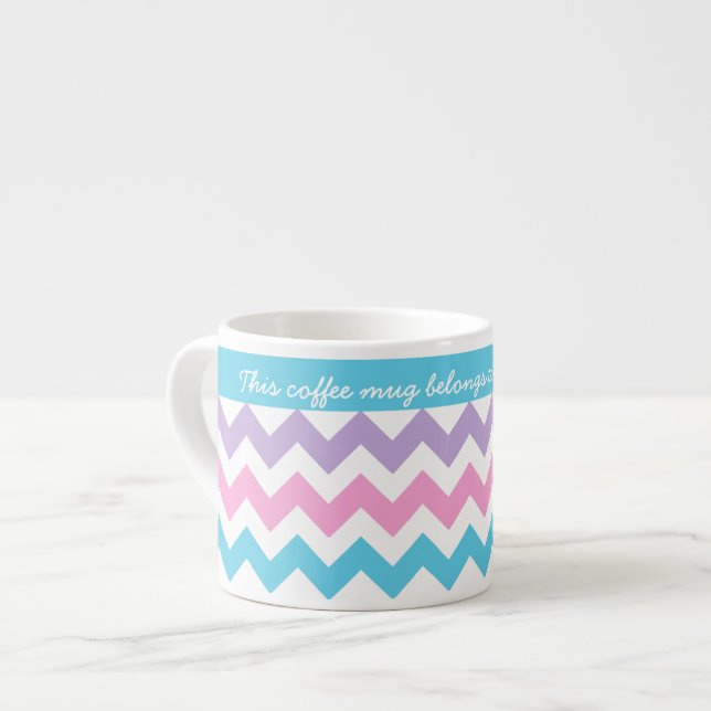 Custom Espresso Mug, Turquoise, Pink, Chevrons Espresso Cup (Front Left)