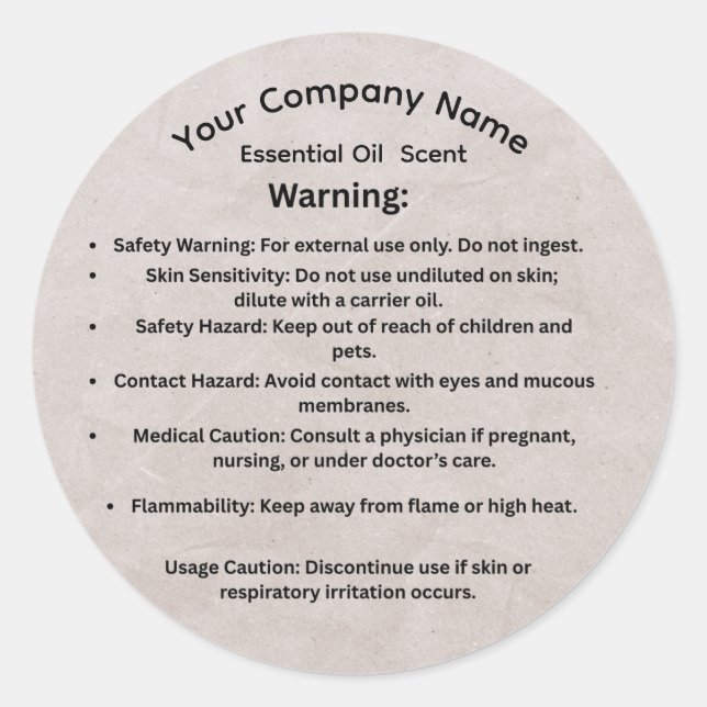 Custom Essential Oil Warning Labels – Aromatherapy (Front)