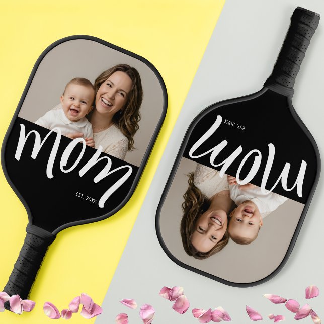 Custom Est. Year Script Black Colorblock Mother's  Pickleball Paddle (Creator Uploaded)