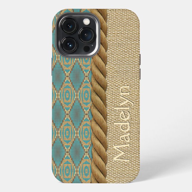 Custom Ethnic Turquoise Teal Brown Mosaic Pattern iPhone Case (Back)