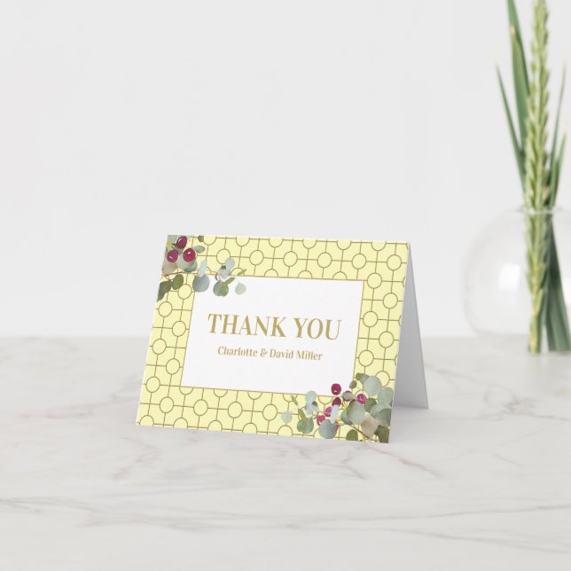 Custom Eucalyptus and Berry Wedding Thank You Card (Front)