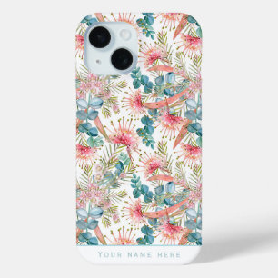 Custom Eucalyptus Blue And Pink Grevillea iPhone 15 Case
