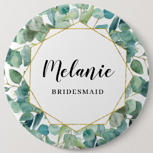 Custom Eucalyptus Gold Bridesmaid Favour 6 Cm Round Badge
