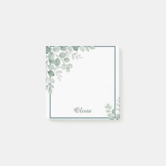 Custom Eucalyptus Watercolor Botanical Sticky Note (Front)