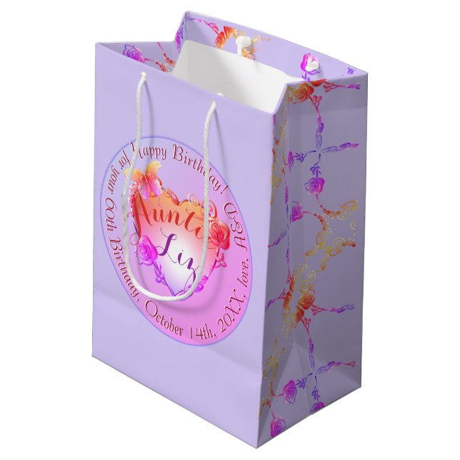 Custom Event/Birthday Rose Hearts  Medium Gift Bag (Back Angled)