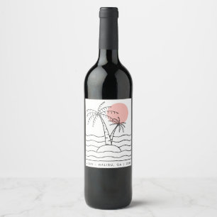 Custom Event Branded Palm Tree Pink Wine Label