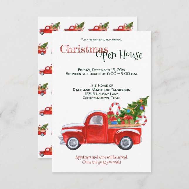 Custom Event Christmas Open House Red Truck Trendy Invitation (Front/Back)