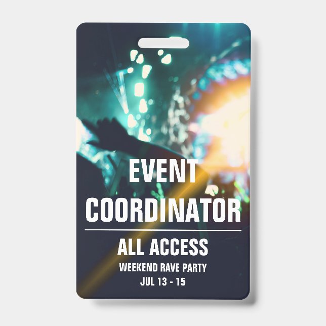 Custom Event Coordinator All Access Concert Pass ID Badge (Front)