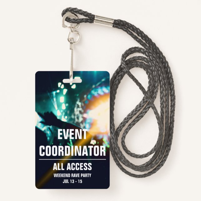 Custom Event Coordinator All Access Concert Pass ID Badge (Front with Lanyard)