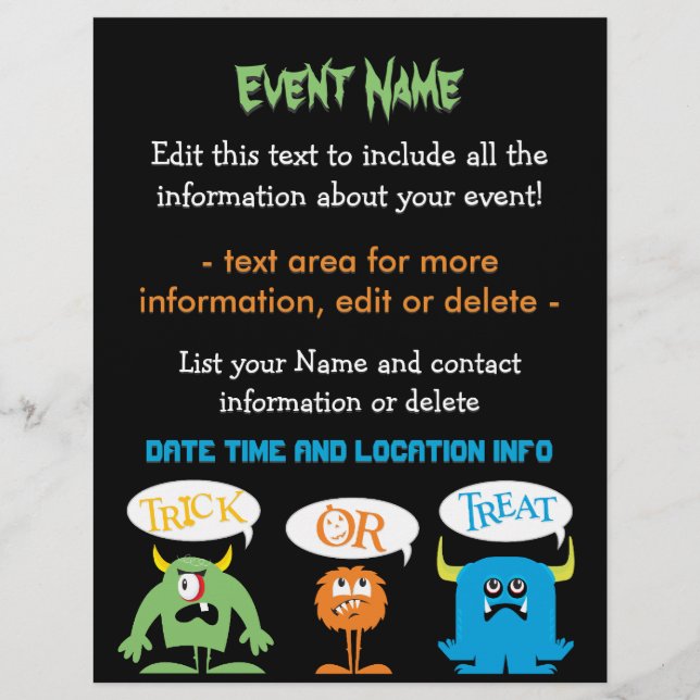 Custom Event Cute Halloween Monsters Flyer (Front)