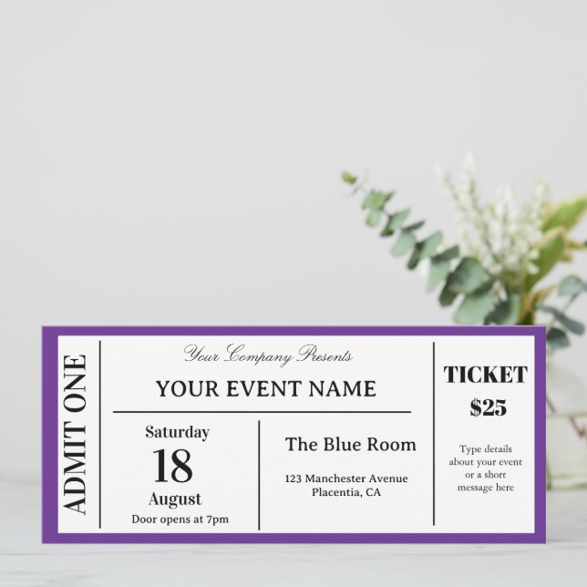 Custom Event Ticket, Concert Fake Ticket, School I Invitation (Standing Front)