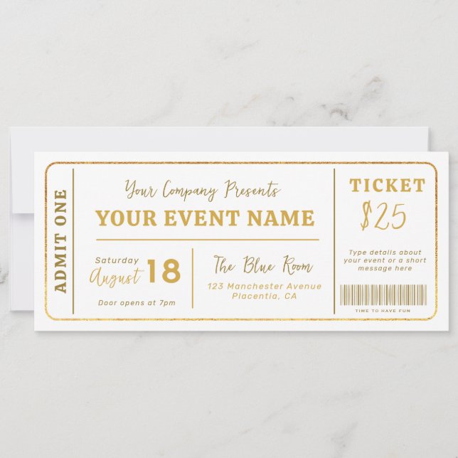 Custom Event Ticket, Concert Fake Ticket, School Invitation (Front)