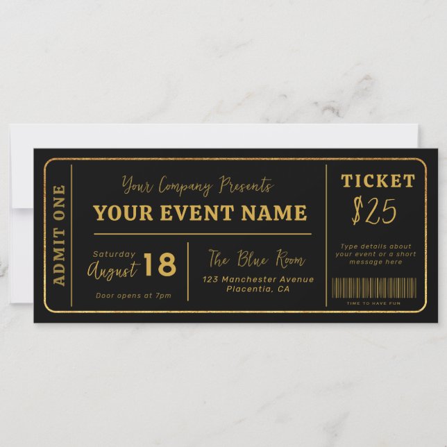 Custom Event Ticket, Concert Fake Ticket, School Invitation (Front)