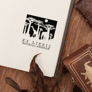 Custom Ex Libris, African Animals Forest Book  Rubber Stamp