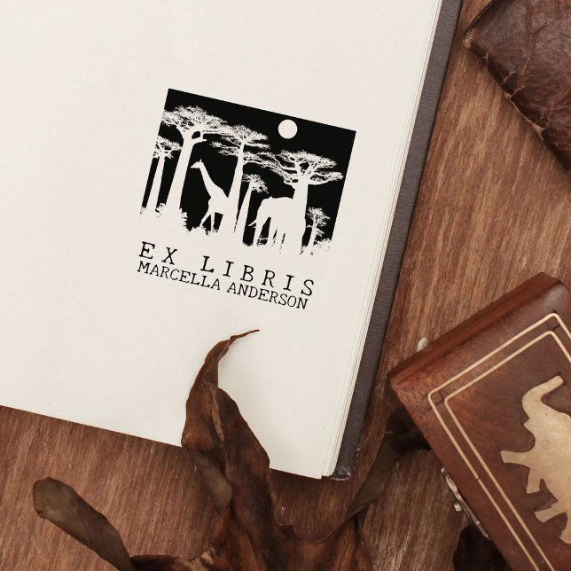 Custom Ex Libris, African Animals Forest Book  Rubber Stamp (Creator Uploaded)
