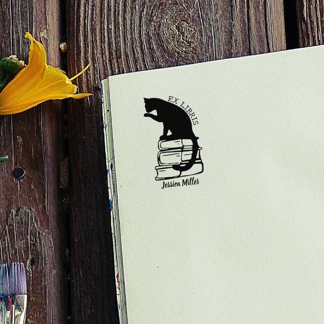 Custom Ex Libris, Modern Library Cute Cat Book  Rubber Stamp (Creator Uploaded)