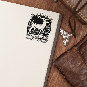 Custom Ex Libris, Vintage Deer Book  Rubber Stamp