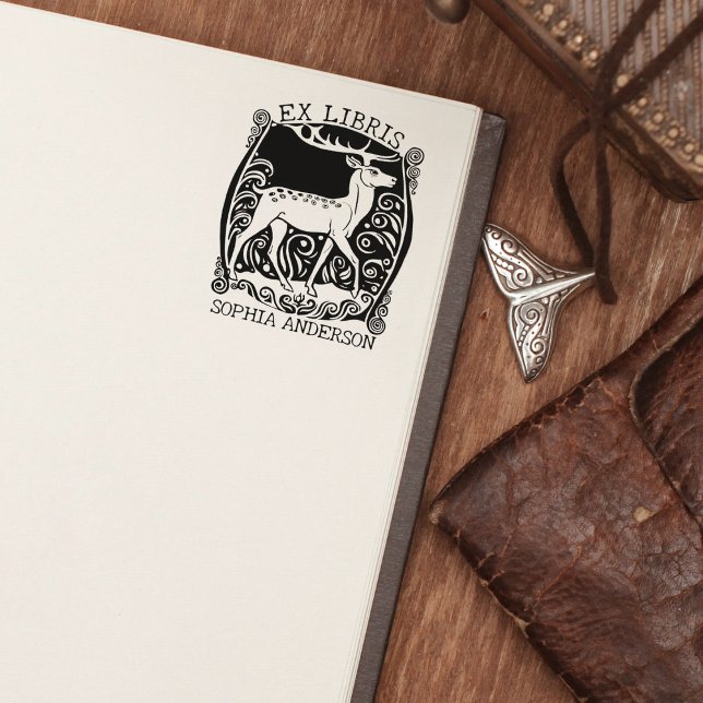 Custom Ex Libris, Vintage Deer Book  Rubber Stamp (Creator Uploaded)