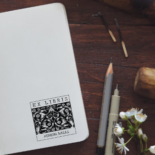 Custom Ex Libris, Vintage Flowers Book   Rubber Stamp