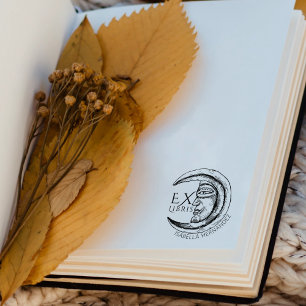 Custom Ex Libris Vintage Mystical Moon Book  Rubber Stamp
