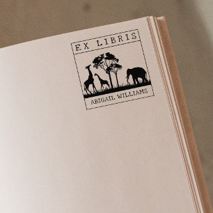 Custom Ex Libris, Wild Animals Africa Book      Rubber Stamp