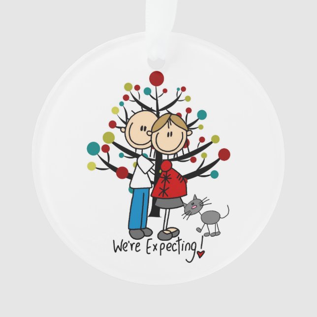 Custom Expectant Couple With Cat Acrylic Ornament (Front)