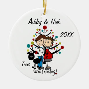 Custom Expectant Couple With Dog Ornament