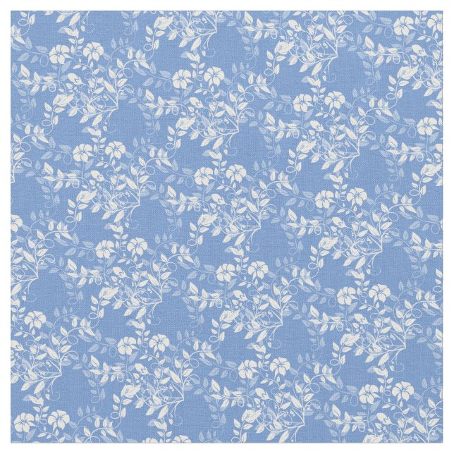 Custom Fabric-French Blue & White Floral Fabric (Close Up)
