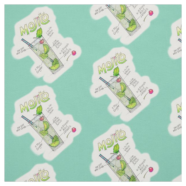 CUSTOM FABRIC - MOJITO RECIPE COCKTAIL ART (Swatch)