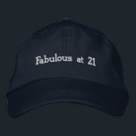 Custom Fabulous at 21 Celebrate Birthday Look Navy Embroidered Hat<br><div class="desc">Celebrate a major milestone with this Navy Alternative Apparel Basic Adjustable Cap featuring beautifully stitched “Fabulous at 21” text that adds confidence and charm to any birthday look. The one-size-fits-all adjustable closure delivers a secure and relaxed fit, perfect for parties, club nights, photoshoots, or weekend celebrations. Order in bulk for...</div>