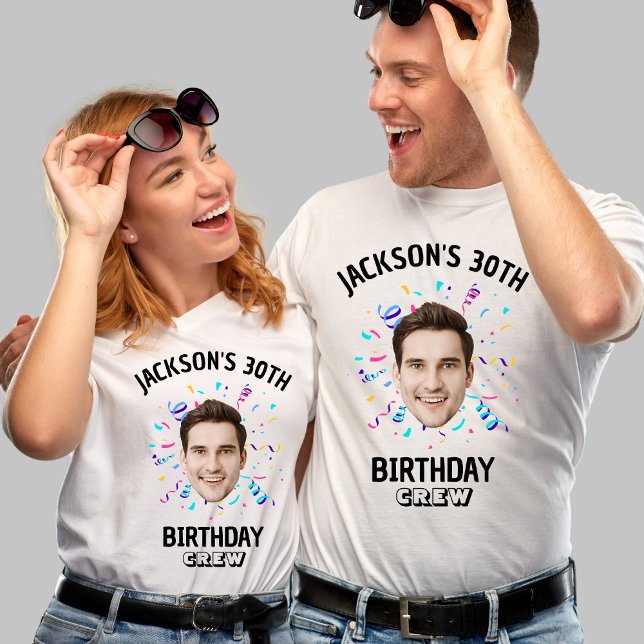 Custom Face 10th 20th 30th 40th 50th Birthday Crew T-Shirt (Creator Uploaded)