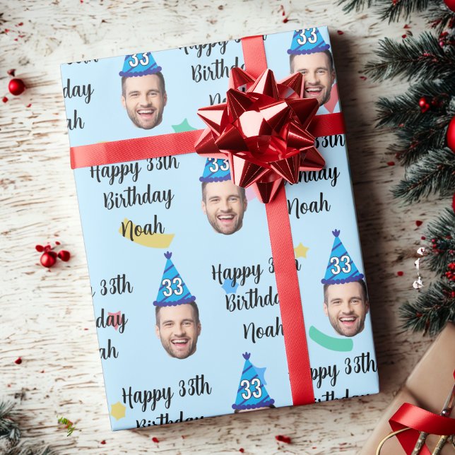 Custom Face 20th 30th 40th 50th 60th 70th Birthday Wrapping Paper (Creator Uploaded)