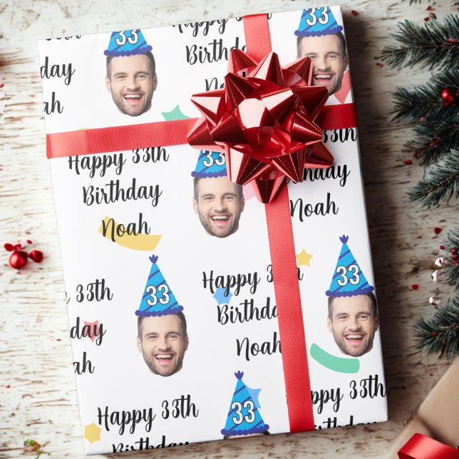 Custom Face 20th 30th 40th 50th 60th 70th Birthday Wrapping Paper (Creator Uploaded)