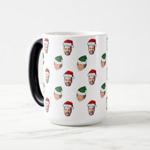 Custom Face 2 Photos Santa Hat Christmas Gift Magic Mug