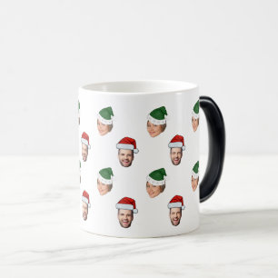 Custom Face 2 Photos Santa Hat Christmas Gift Magic Mug