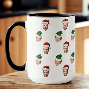 Custom Face 2 Photos Santa Hat Christmas Gift Mug