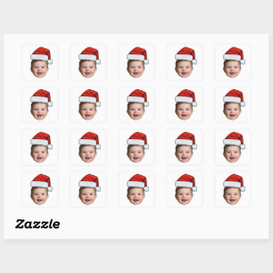 Custom Face Baby Santa Hat Photo Christmas   Square Sticker