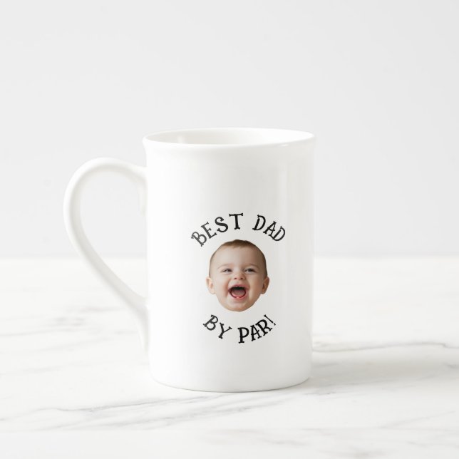 Custom Face Best Dad By Par  Bone China Mug (Left)