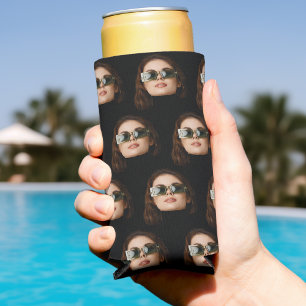 Custom Face Birthday Favors Bachelor Party Black Seltzer Can Cooler