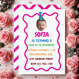 Custom Face Birthday Invitation with Party Hat