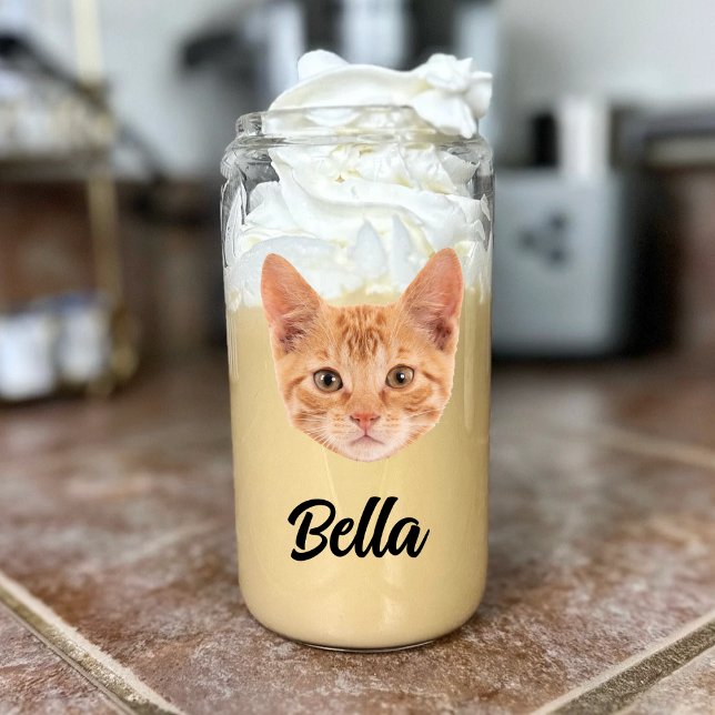Custom Face Cat Mum Pet Lovers Personalised Coffee Can Glass (Creator Uploaded)