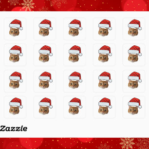 Custom Face Cat Santa Hat Photo Christmas Square Sticker