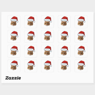 Custom Face Cat Santa Hat Photo Christmas Square Sticker