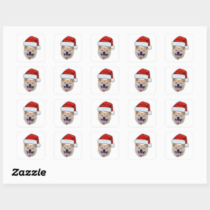 Custom Face Dog Santa Hat Photo Christmas Square Sticker