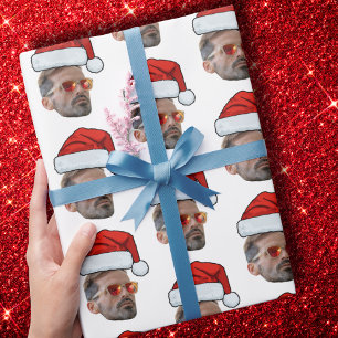 Custom Face Gift Wrap, Face Photo Santa Hat Wrapping Paper