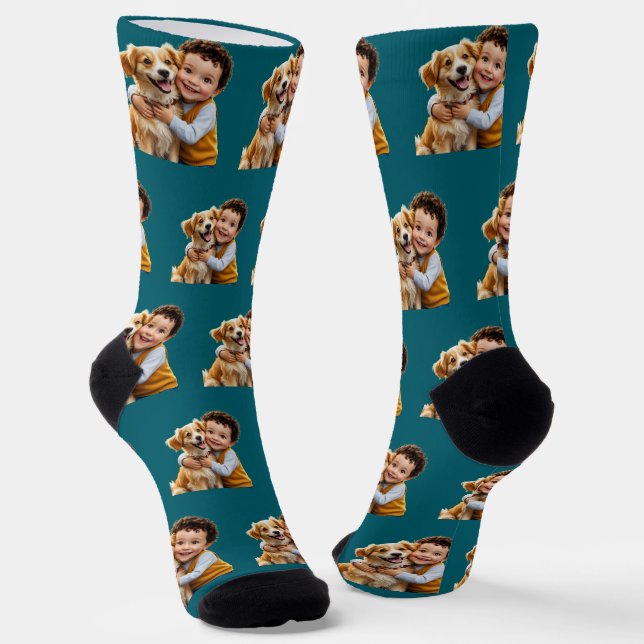 Custom Face kids pets Personalized Photo Picture Socks (Angled)