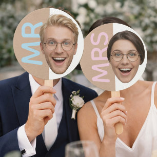 Custom Face Mr or Mrs Reception Game Paddles  Hand Fan